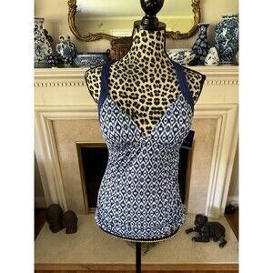 Apt. 9 women spring summer swimwear tankini top blue white geometric M New